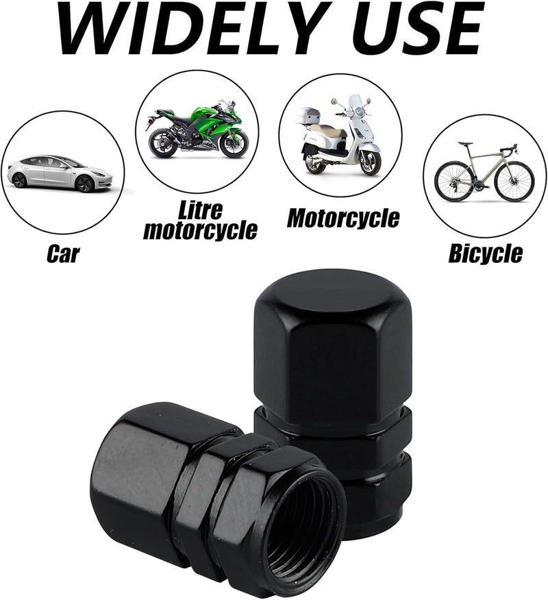 alpmosn Aluminum Tire Stem Valve Caps Wheel Valve Covers Car Dustproof Tire Cap Cover Accessories, Universal for SUV, Car, Bike and Motorcycle, Hexagon Shape (4PCS Black) - Image 5
